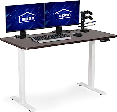 Electric Standing Desk, 55 x 28 Inches Height Adjustable Dual Motor Stand up Desk Workstation, Sit Stand Home Office Table, Whole-Piece Desk Board (White Frame/Black Top)